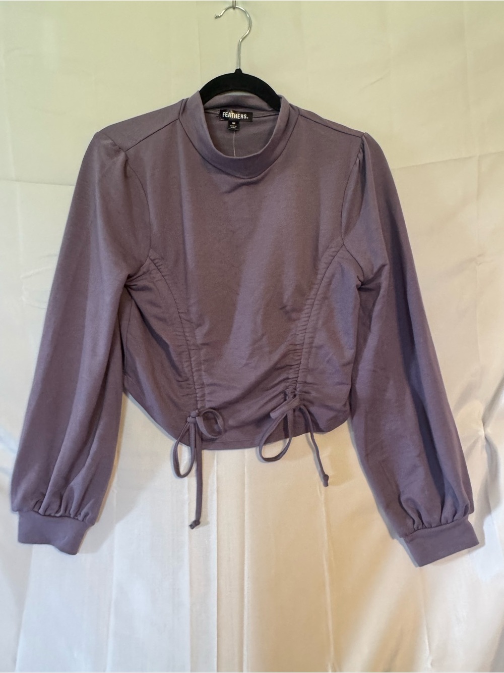 FEATHERS Lilac Drawstring Long-Sleeve Crop Top